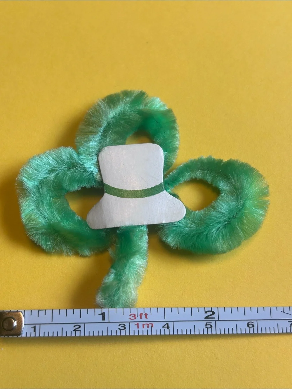Vintage St. Patrick’s Day Shamrock Chenille Brooch Pin Green Fuzzy Irish Hat